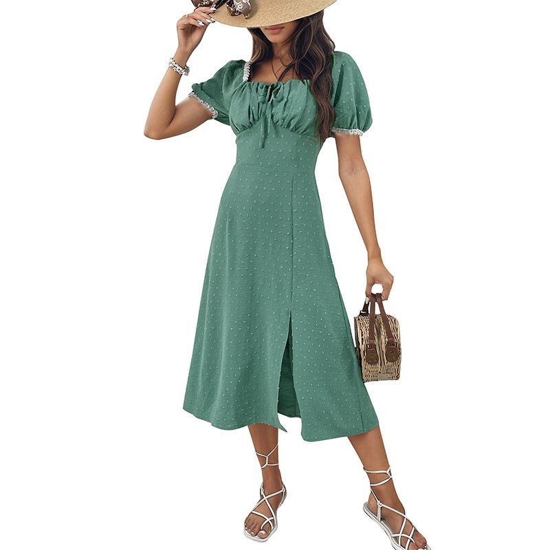Robe midi élégante pour femmes avec des manches bouffantes structurées Chic und Stil