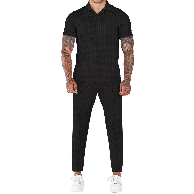 Hommes moderne ensemble à manches courtes en tissu structuré Chic und Stil