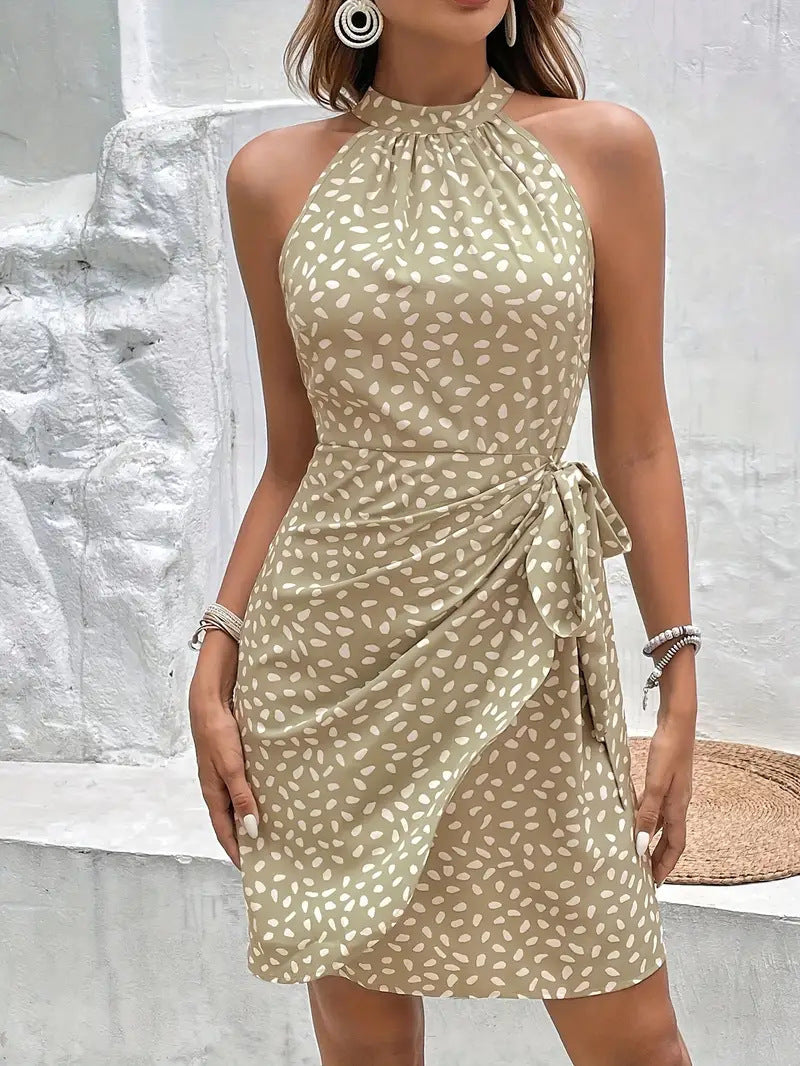 Robe portefeuille femme taille haute avec élégant col halter Chic und Stil