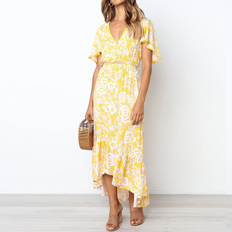 Robe maxi à imprimé floral pour femmes avec ourlet volants Chic und Stil