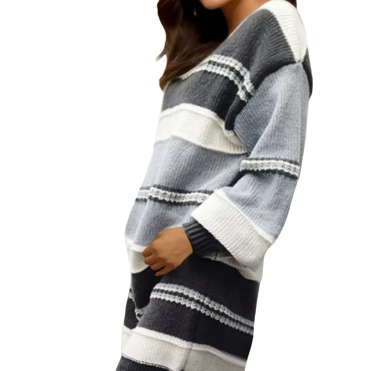 Robe en tricot épais pour femmes avec un motif rayé à la mode et des manches amples Chic und Stil