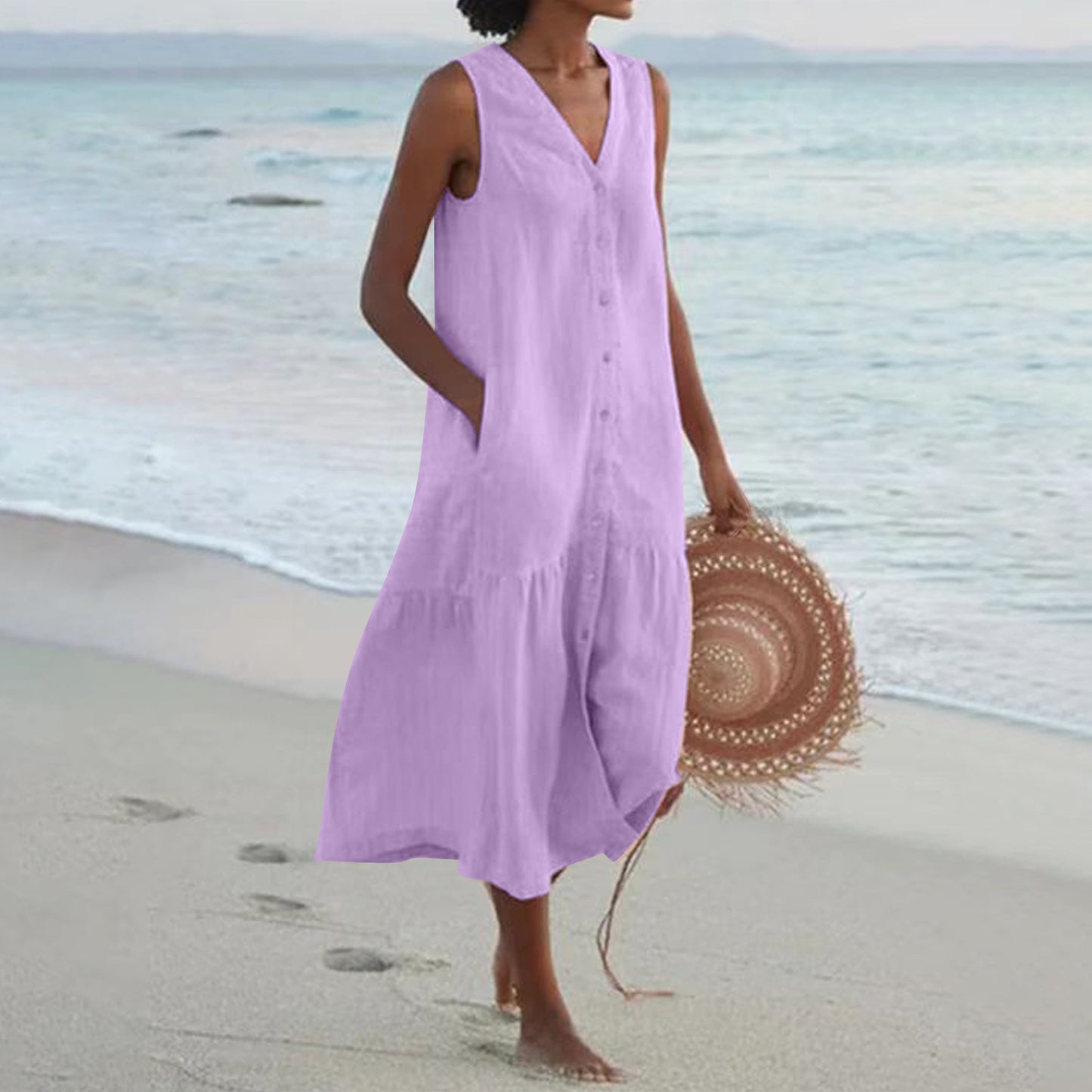 Women's airy maxi dress with button placket and practical pockets Chic und Stil