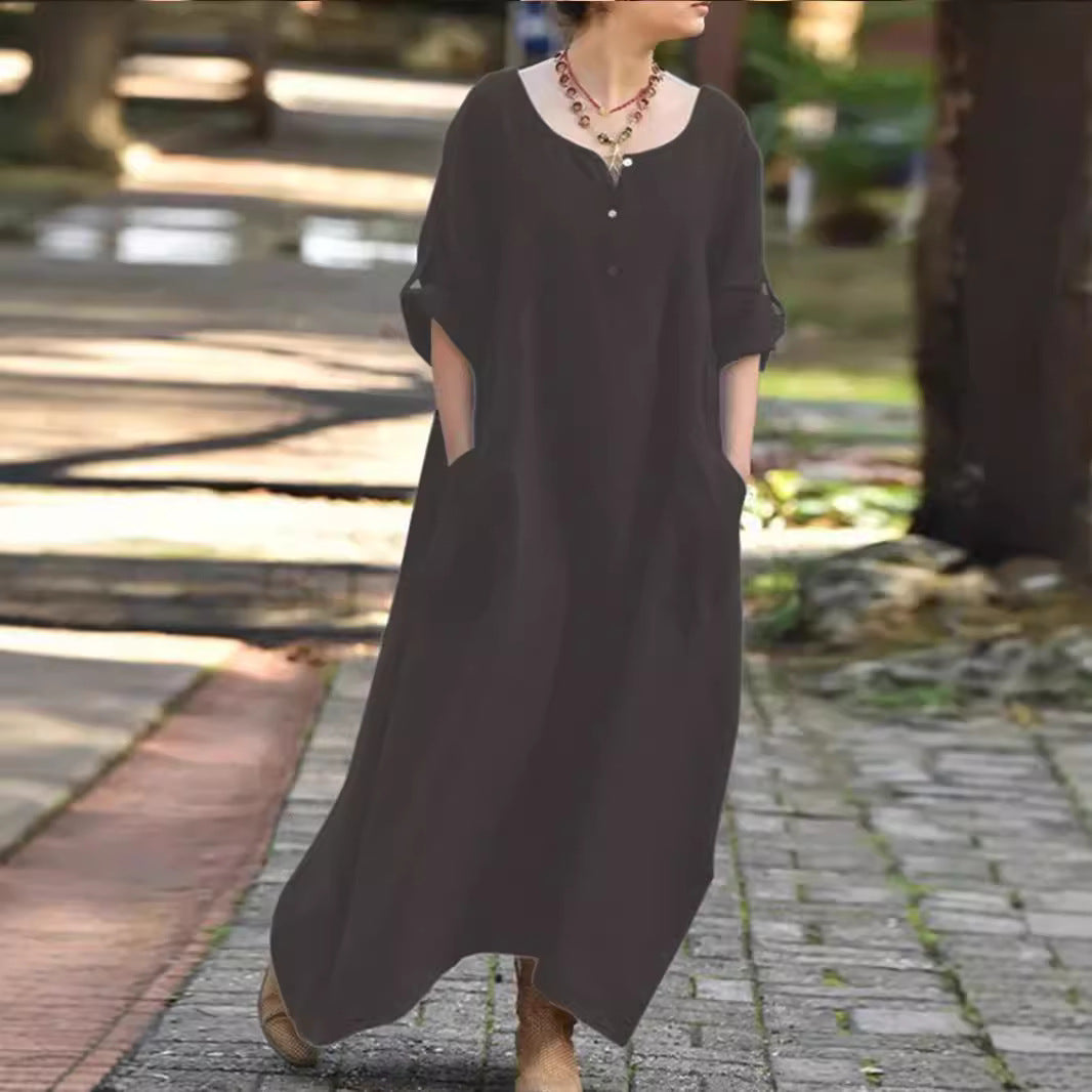 Robe maxi aérienne pour femmes avec poches latérales pratiques et détails en boutons Chic und Stil