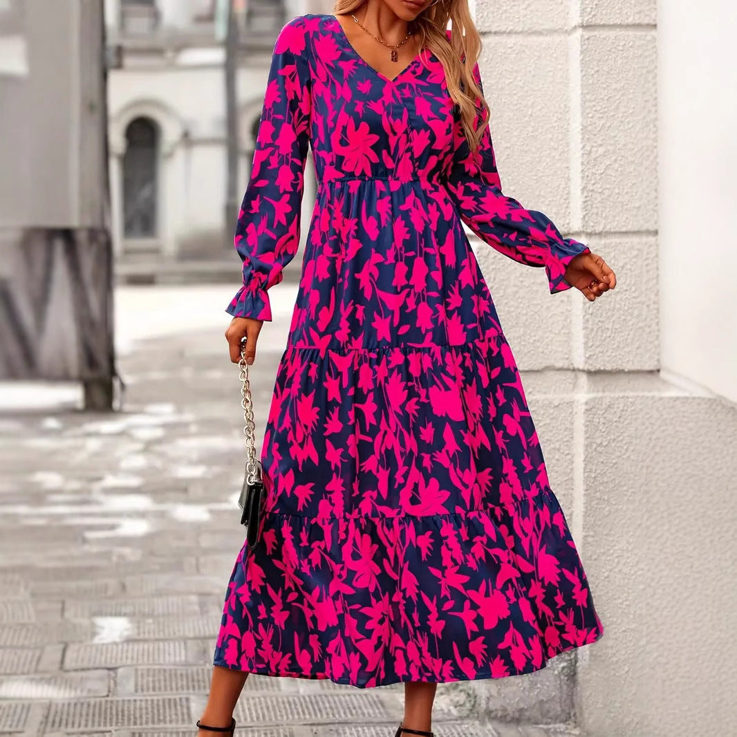 Robe maxi femme avec décolleté en V et manches volumineuses Chic und Stil