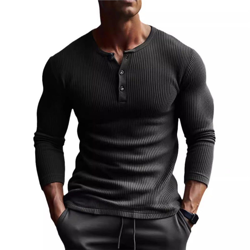 Chemise à manches longues ajustée pour hommes avec structure côtelée et patte de boutonnage Chic und Stil