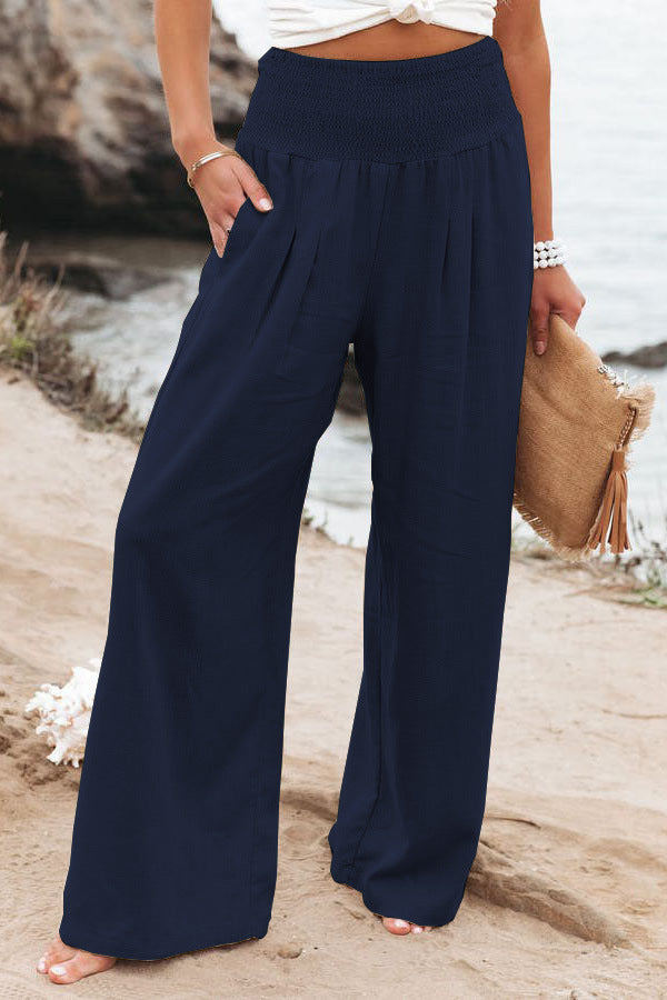 Pantalon d'été pour femmes, coupe large, avec taille élastique et détails de resserrement Chic und Stil