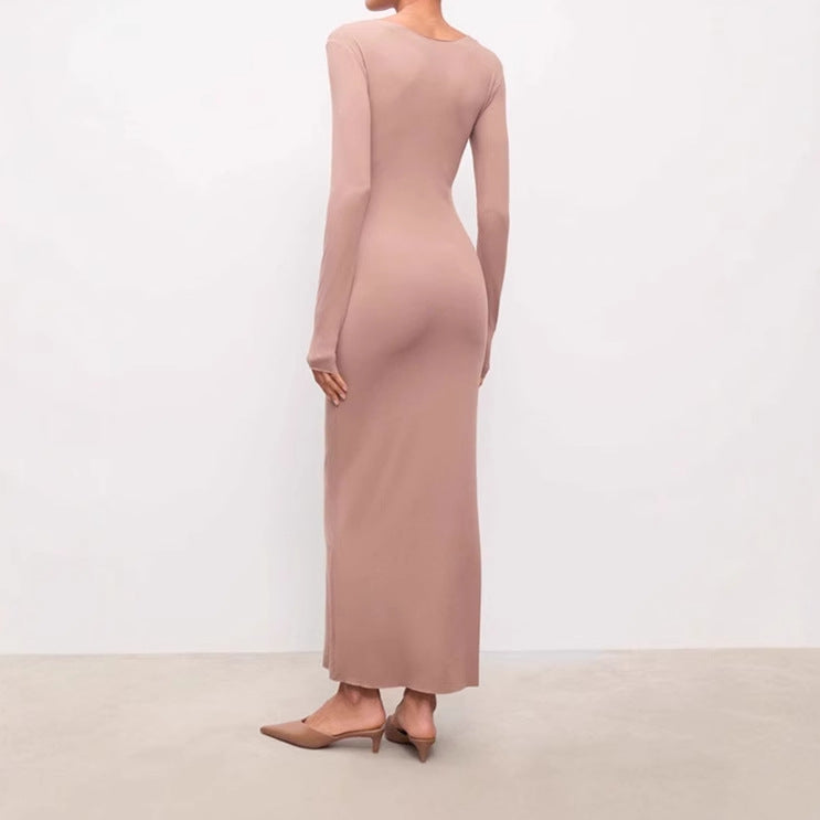 Dames Élégante Robe Maxi à Manches Longues en Jersey de Haute Qualité Chic und Stil