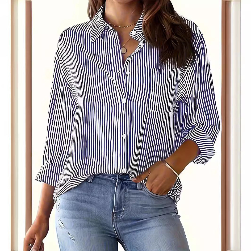 Blouse à manches longues pour femme avec de fines rayures et poche poitrine Chic und Stil