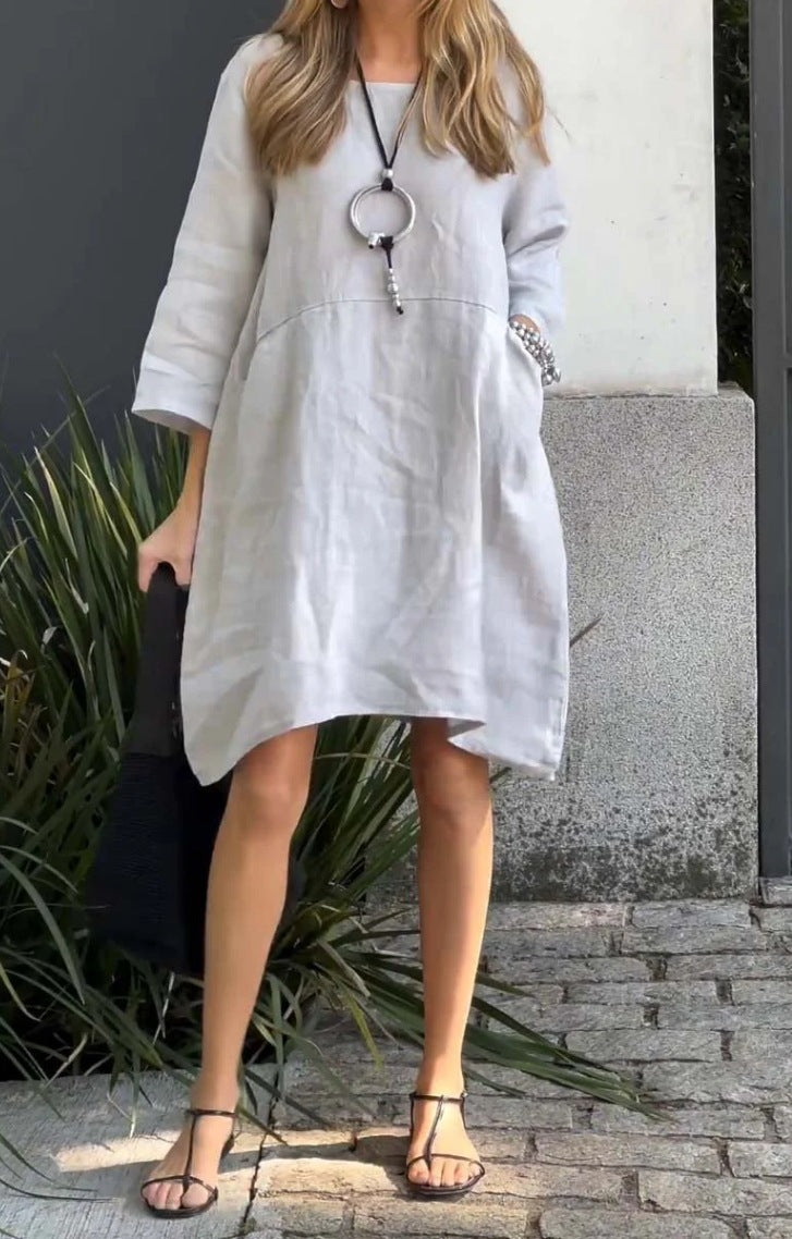 Robe en lin décontractée pour femmes avec poches pratiques et ourlet asymétrique Chic und Stil
