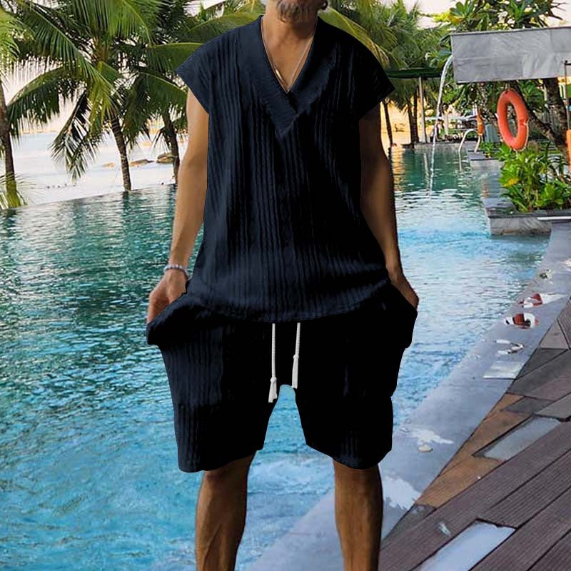 Ensemble décontracté pour hommes avec haut à manches courtes et shorts au design structuré Chic und Stil