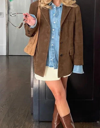 Blazer en daim pour femmes de style vintage avec poches Chic und Stil