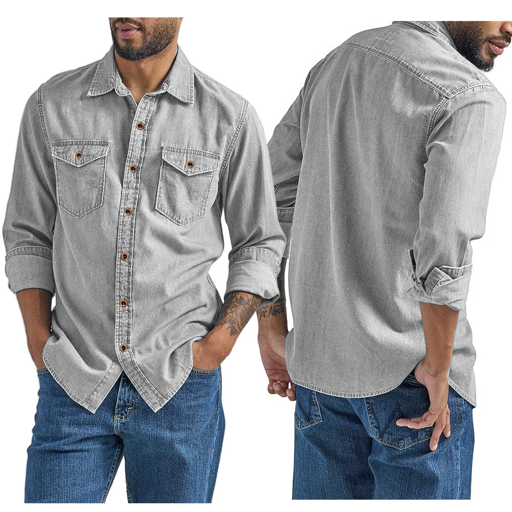 Chemise en denim pour hommes avec poches poitrine polyvalentes Chic und Stil