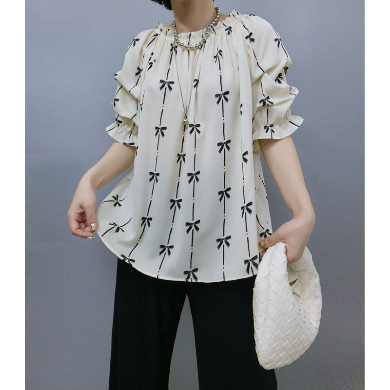 Blouse pour femmes avec des manches à volants et motif de nœuds Chic und Stil