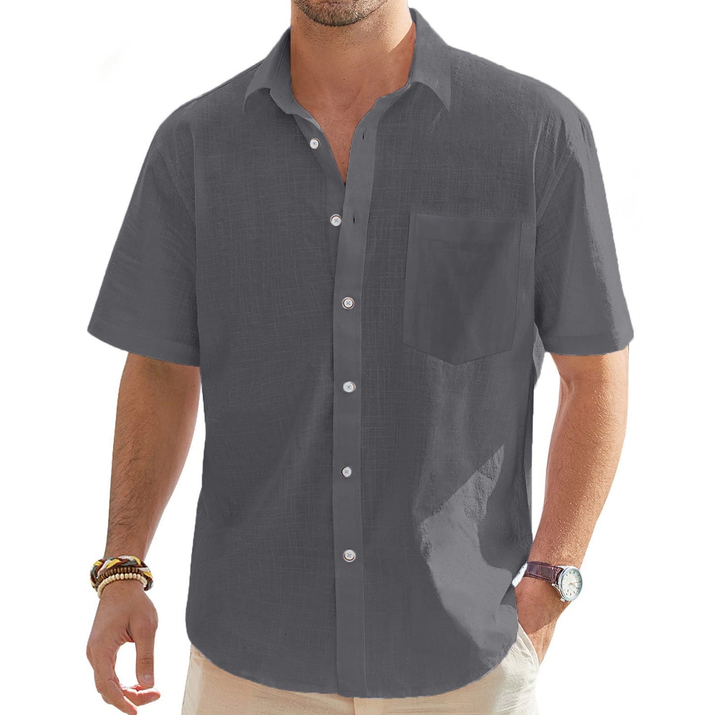 Chemise à manches courtes pour hommes avec une structure fine et une poche poitrine Chic und Stil