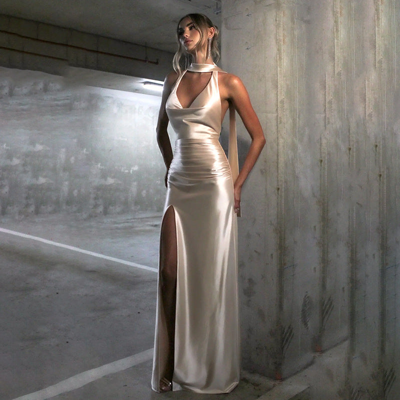 Robe de soirée en satin élégant pour femmes avec fente haute Chic und Stil
