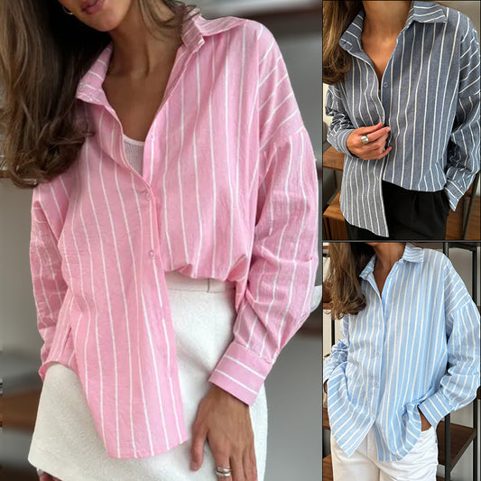 Chemise en coton décontractée pour femmes avec design rayé et coupe ample Chic und Stil