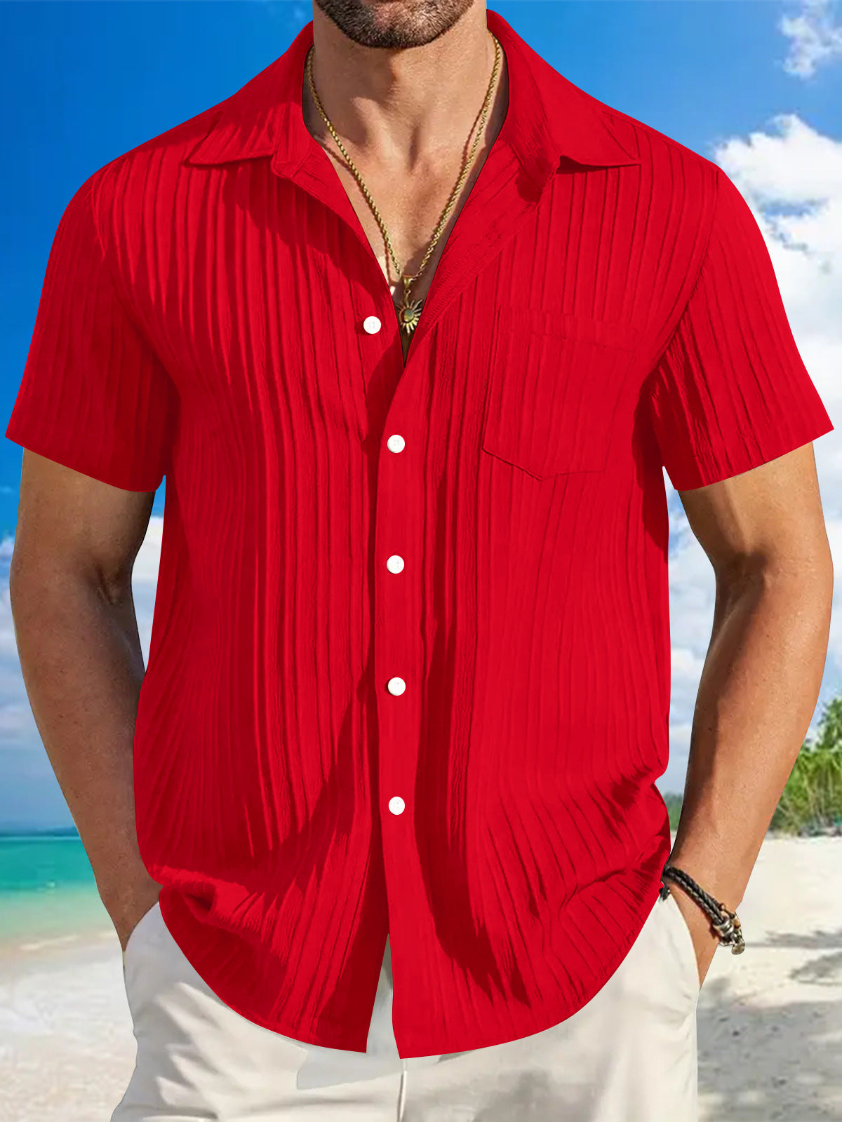 Chemise de plage à manches courtes structurée pour hommes Chic und Stil
