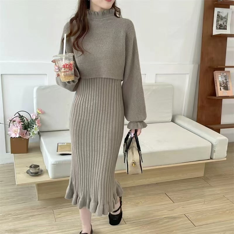 Robe en tricot pour femmes avec col montant et structure côtelée Chic und Stil