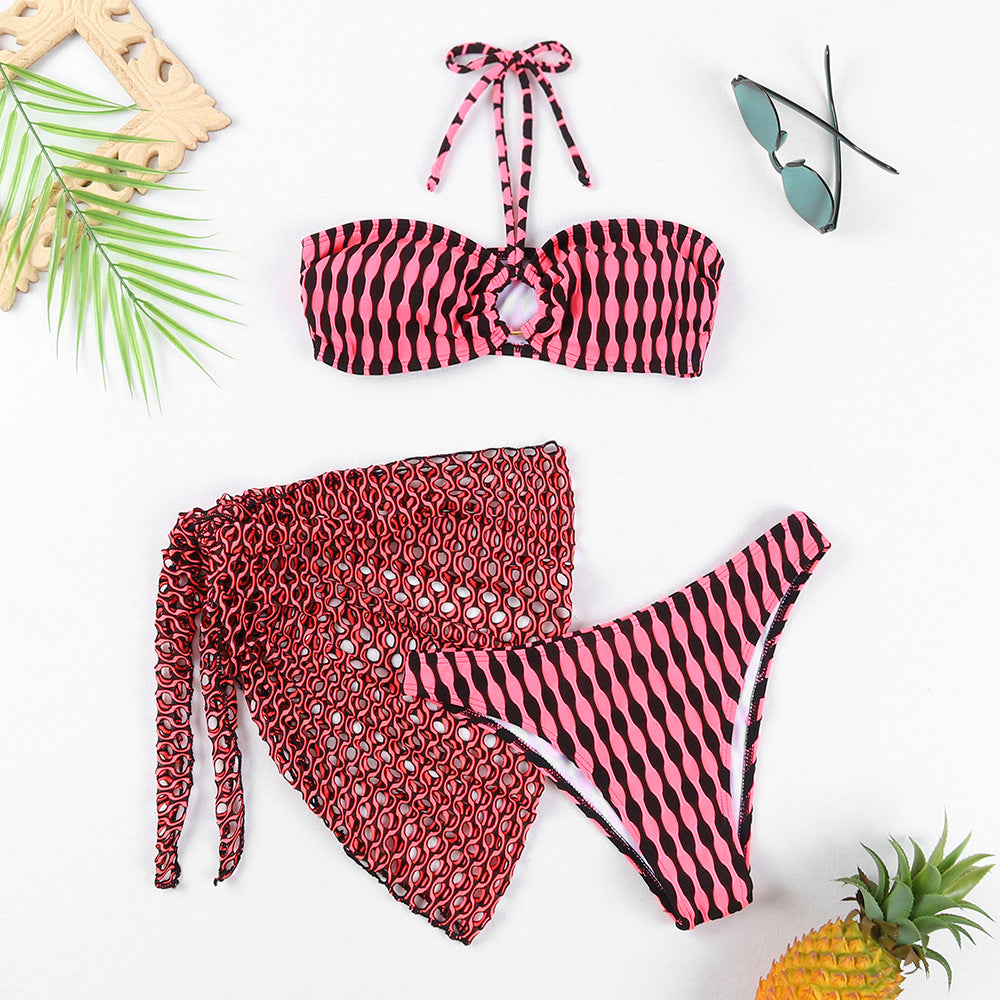 Bikini bandeau pour femmes avec motif de vagues unique et tissu en filet stylé Chic und Stil