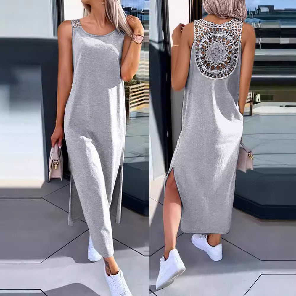 Robe maxi en crochet à dos boho pour femmes Chic und Stil