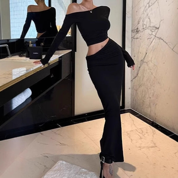 Robe maxi à manches longues pour femmes avec design asymétrique et détails volantés Chic und Stil