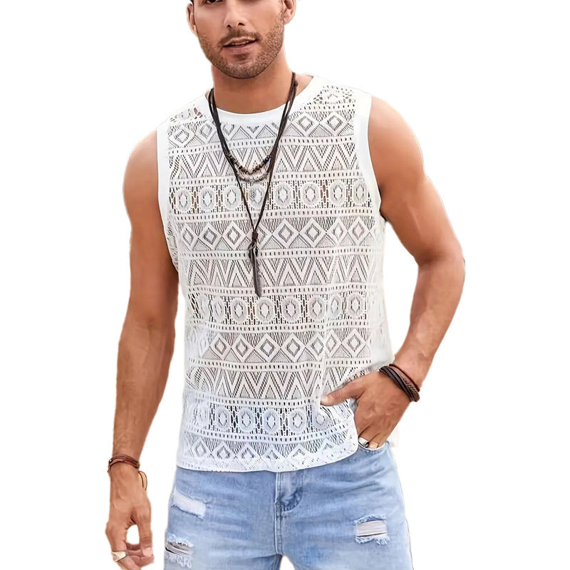T-shirt à manches sans manches pour hommes avec design texturé Chic und Stil