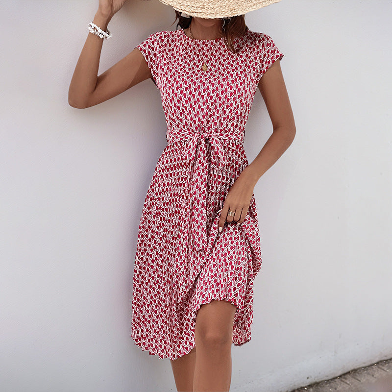 Robe midi à imprimé floral pour femmes avec cordon de taille réglable Chic und Stil