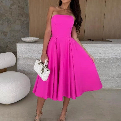 Robe midi à ligne A sans bretelles pour femmes avec jupe fluide Chic und Stil