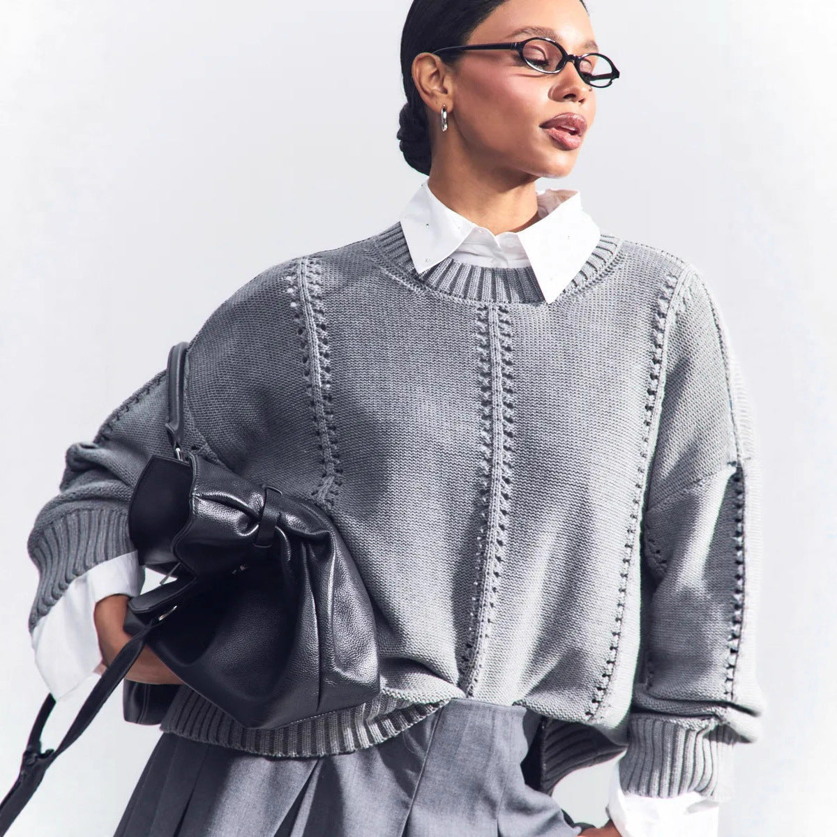 Pull en tricot décontracté pour femmes avec un design texturé et des épaules raglan Chic und Stil