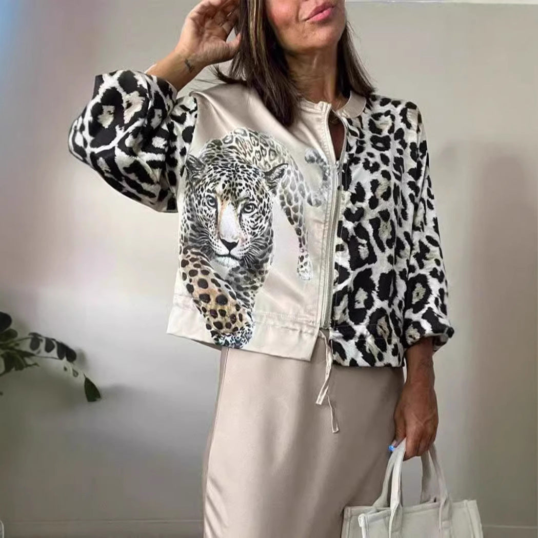 Veste bomber pour femmes avec imprimé animal et bords élastiques Chic und Stil