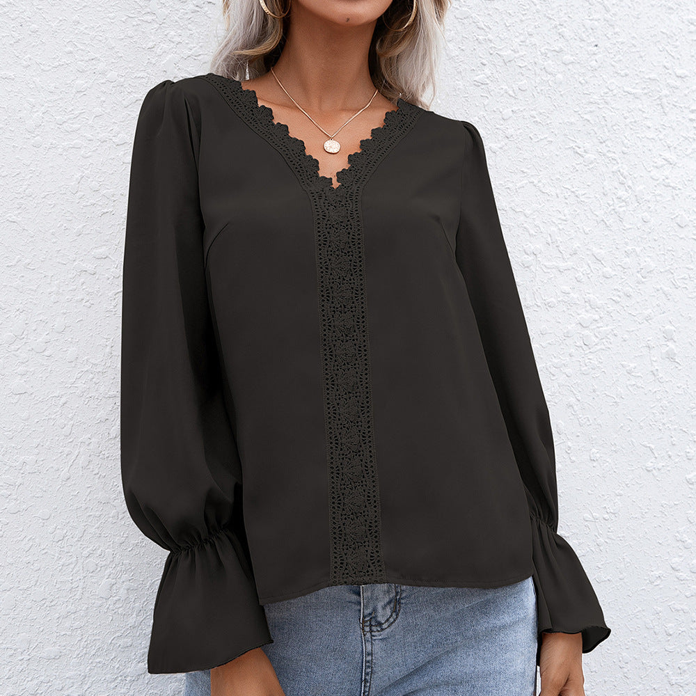Chemisier élégant pour femmes avec détails en dentelle et manches volantées Chic und Stil