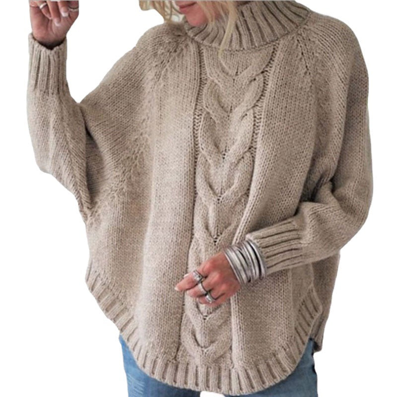 Pull-over en tricot oversize pour femmes avec col montant et design en torsades détaillé Chic und Stil