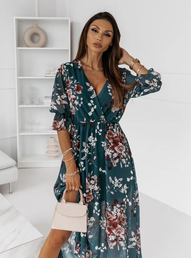 Robe maxi florale pour femmes avec fente haute Chic und Stil