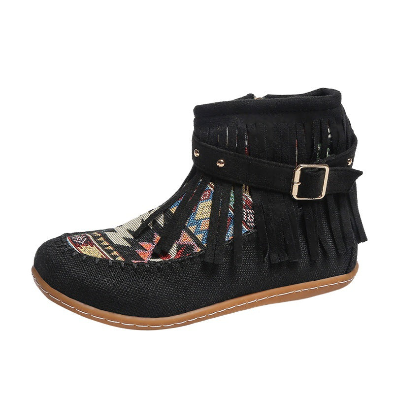 Bottes courtes à franges pour dames en tissu de haute qualité avec un motif ethnique coloré Chic und Stil