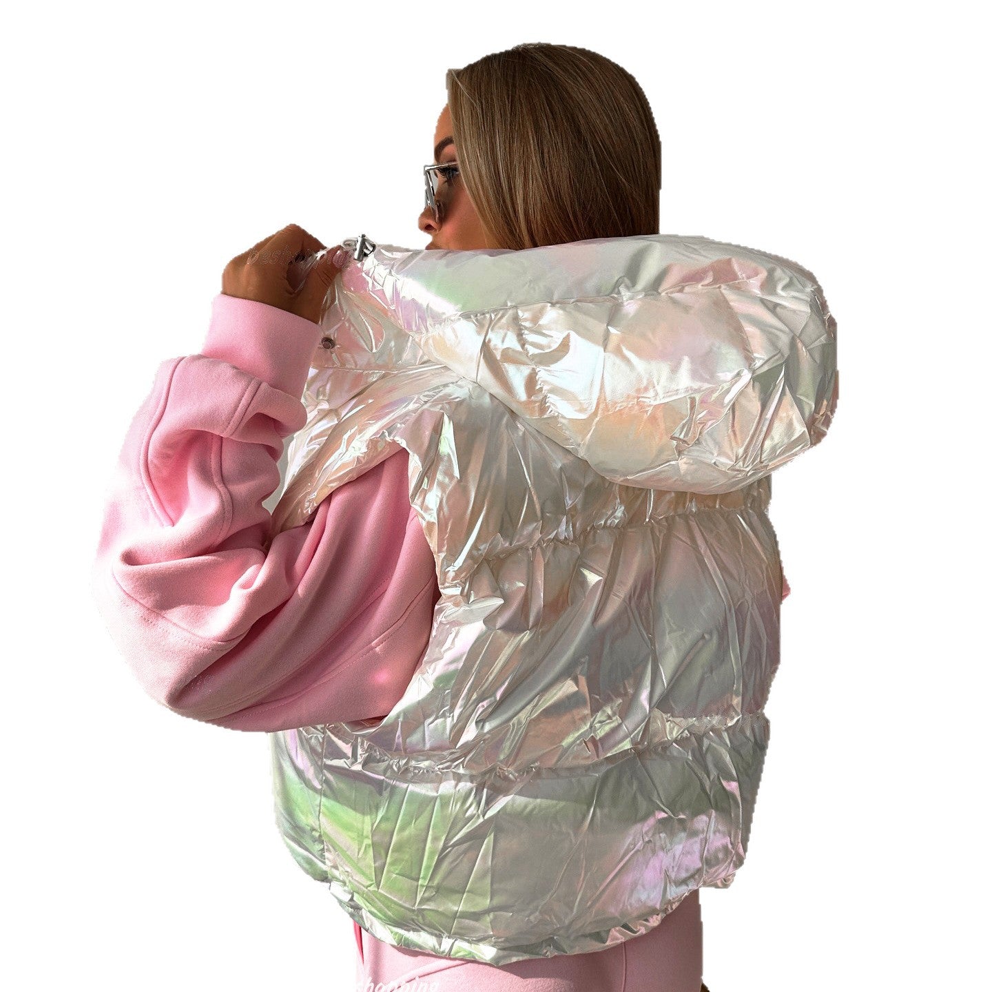 Dames gilet brillant matelassé avec capuche Chic und Stil