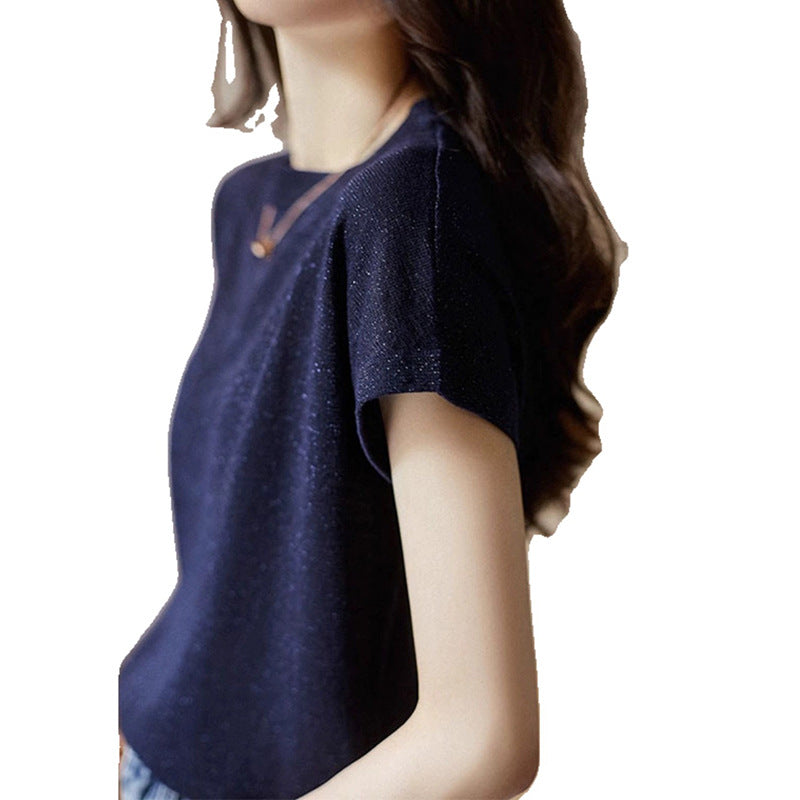 T-shirt en maille pailletée à manches courtes pour femme Chic und Stil