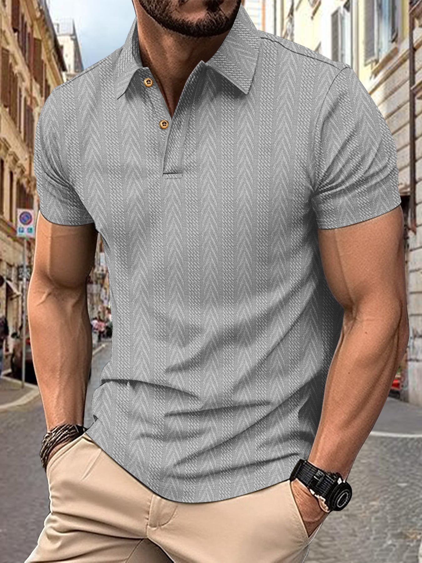Polo-shirt pour hommes à manches courtes tendance avec design texturé Chic und Stil