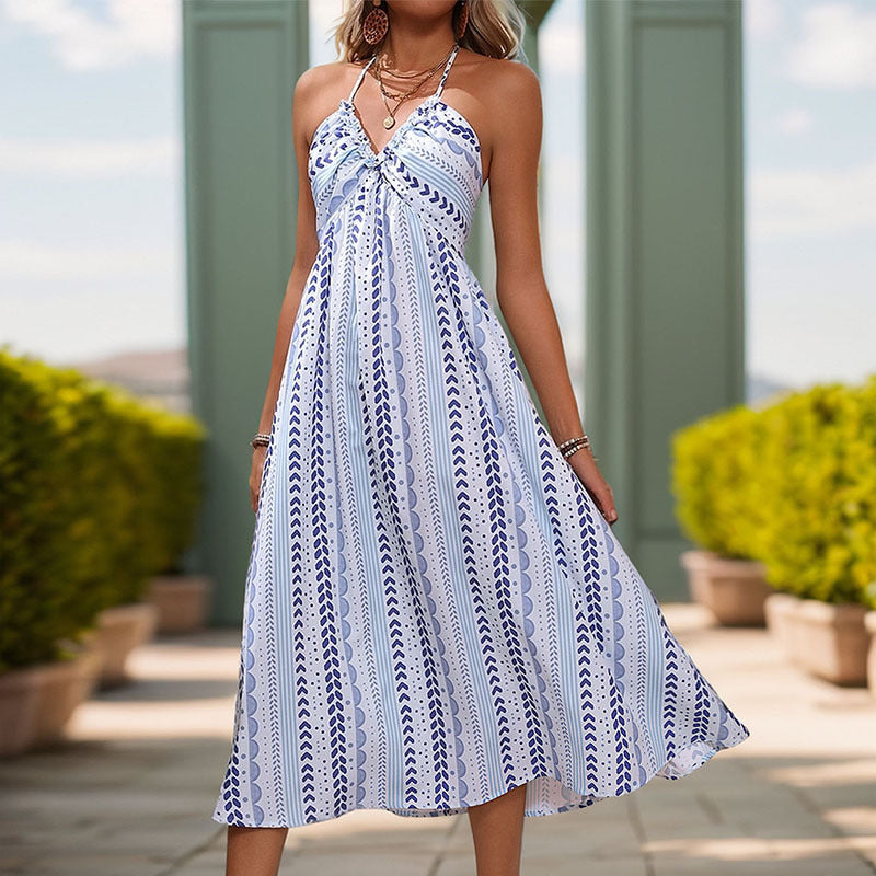Robe maxi inspirée bohème pour femmes avec des bretelles spaghetti réglables Chic und Stil
