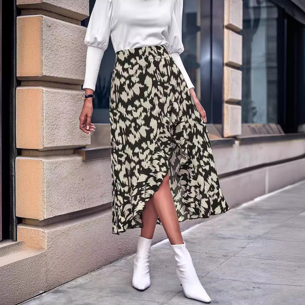 Jupe maxi fendue pour femme avec motif léopard et ourlet à volants Chic und Stil