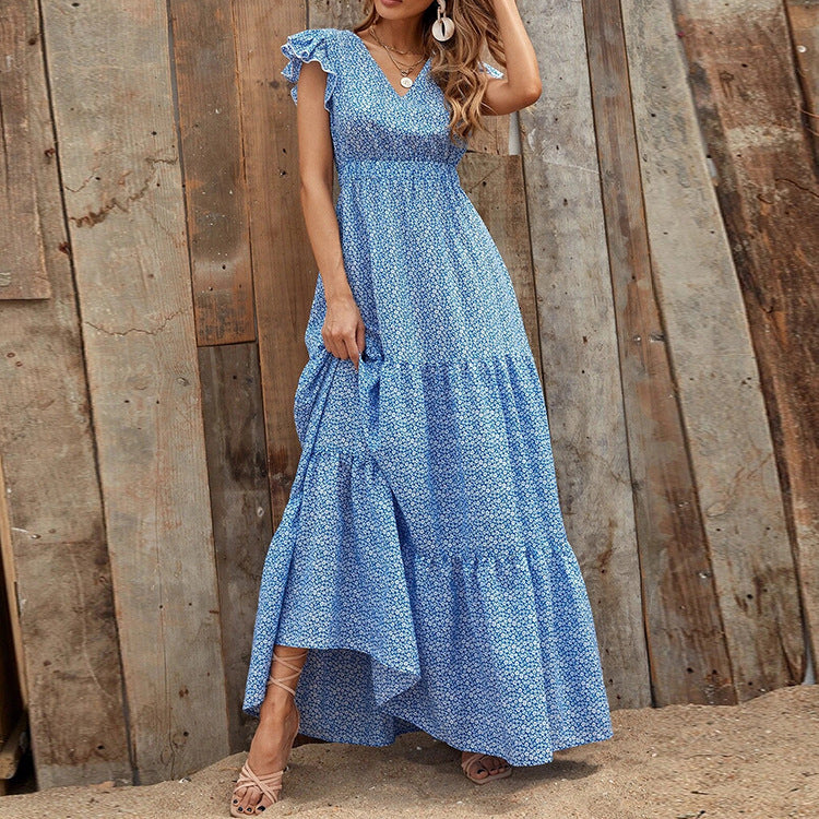 Robe maxi femme avec de délicates détails volantés et un décolleté en V plus profond Chic und Stil
