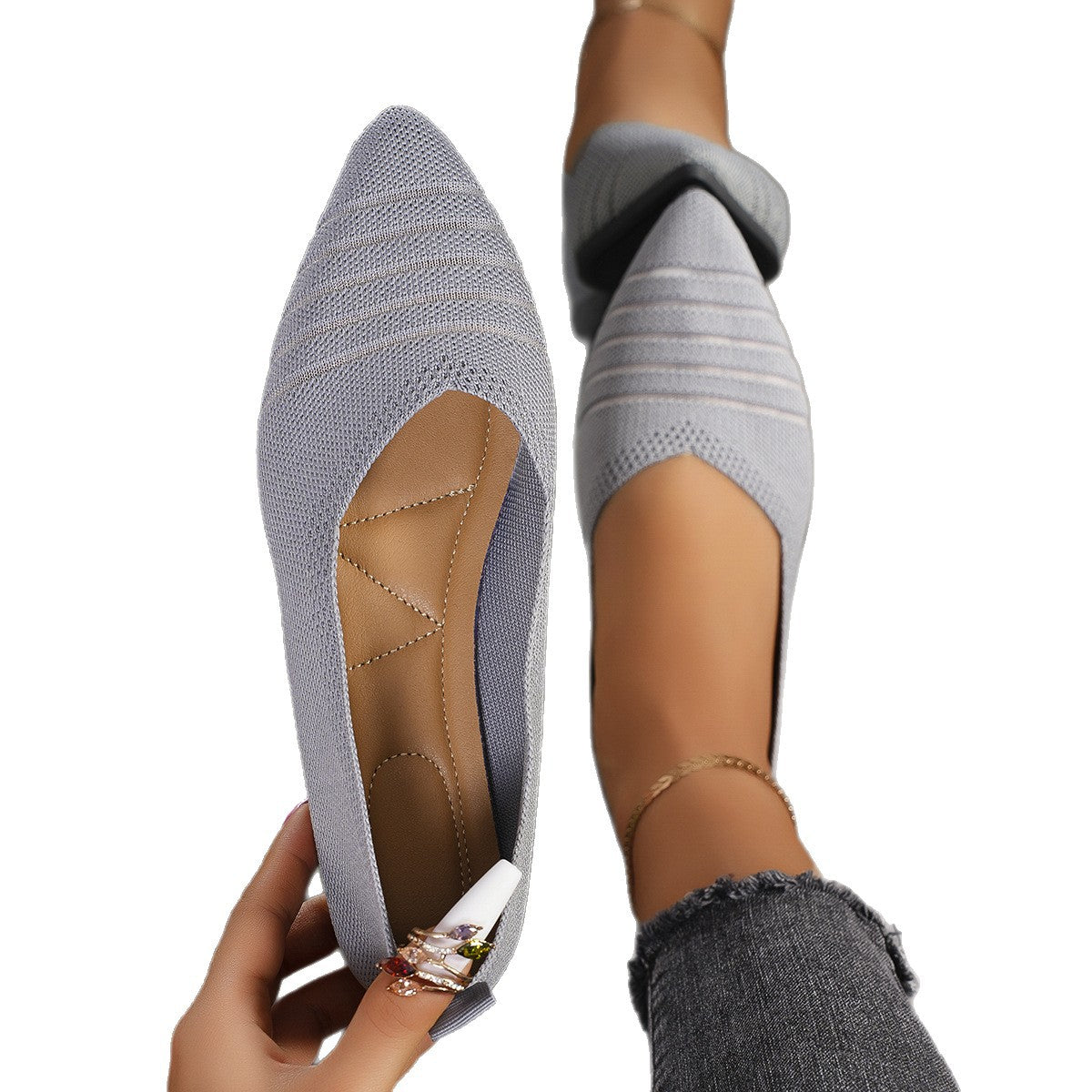 Dames ballerines en tricot à rayures Chic und Stil