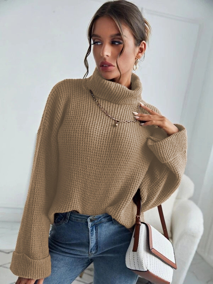 Dames Pull en tricot de haute qualité avec col montant et design structuré Chic und Stil