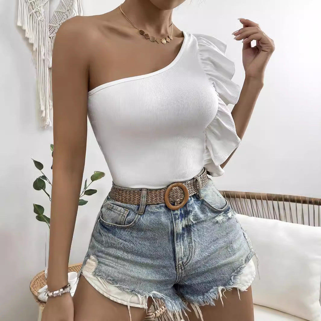 Top asymétrique pour femmes avec détails en volants Chic und Stil