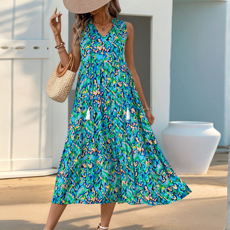 Femme Bohème Superposition Maxi Robe avec des Franges Décoratives Chic und Stil