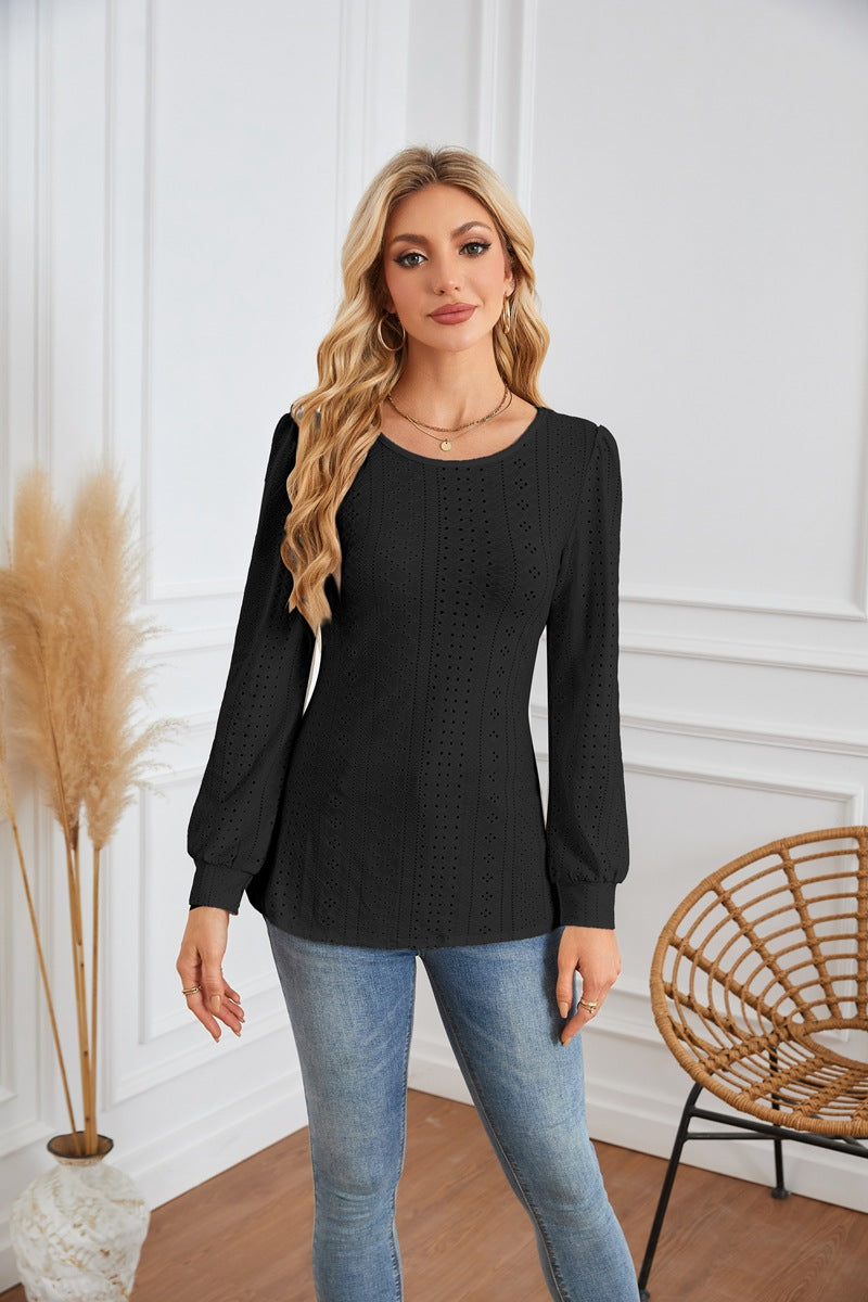 Chemisier femme avec des motifs aérés en losanges et des manches bouffantes élégantes Chic und Stil