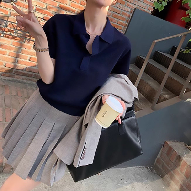 Haut en tricot polo décontracté pour femmes Chic und Stil