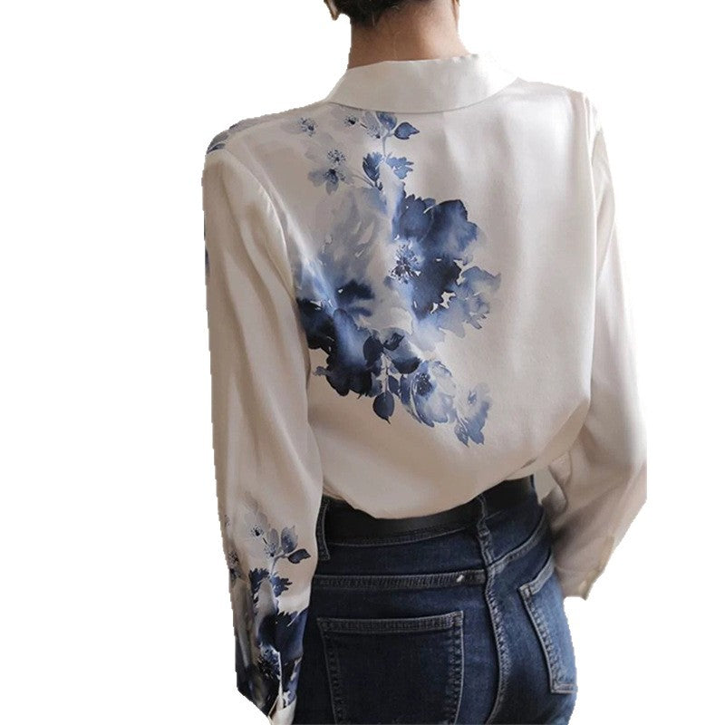 Blouse en soie imprimée floral pour femme Chic und Stil