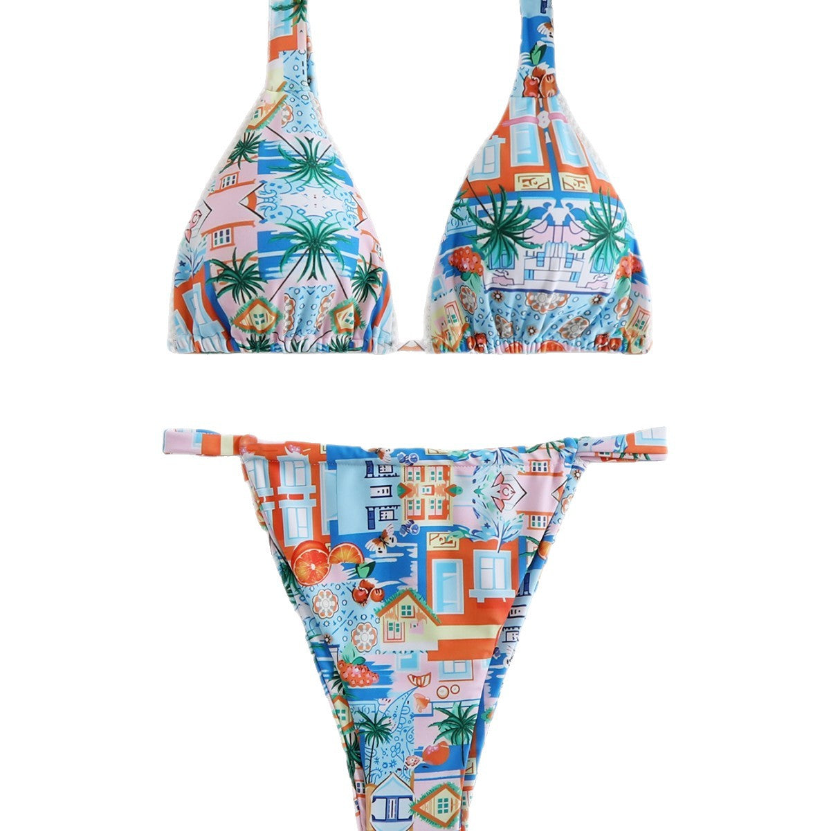 Bikini triangle pour femmes avec des ornements en dentelle élégants et un motif coloré Chic und Stil