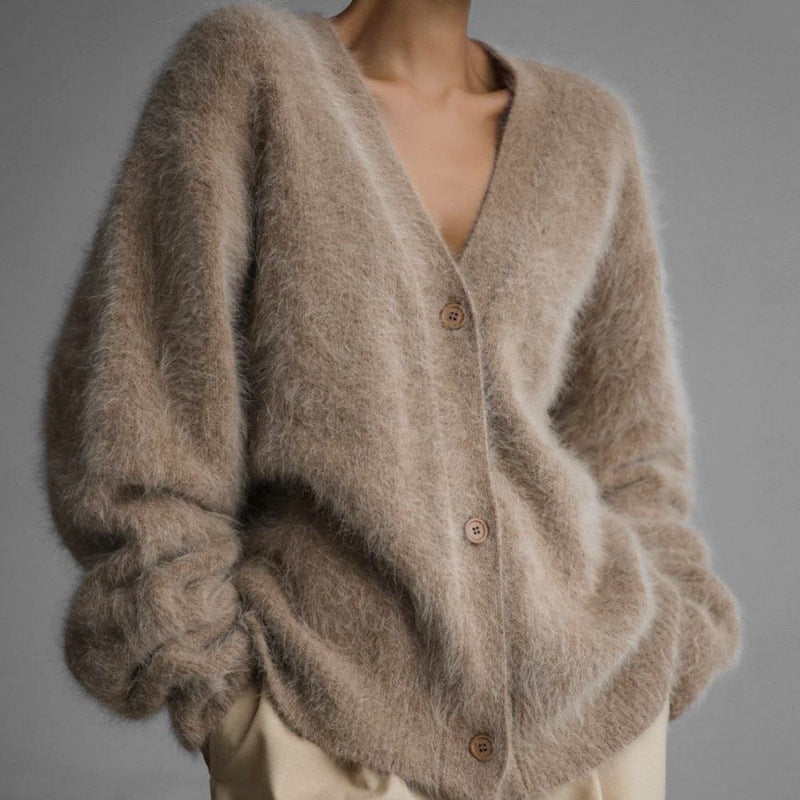 Cardigan moelleux pour femmes avec décolleté en V et coupe surdimensionnée Chic und Stil