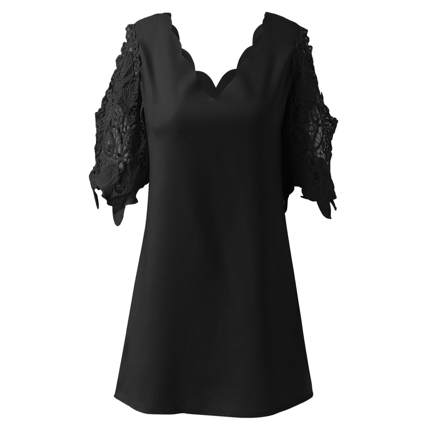 Chic and stylish ladies' short sleeve blouse with lace hem